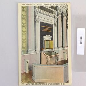 1948 Washington Linen Postcard Declaration of Independence Constitution Shrine